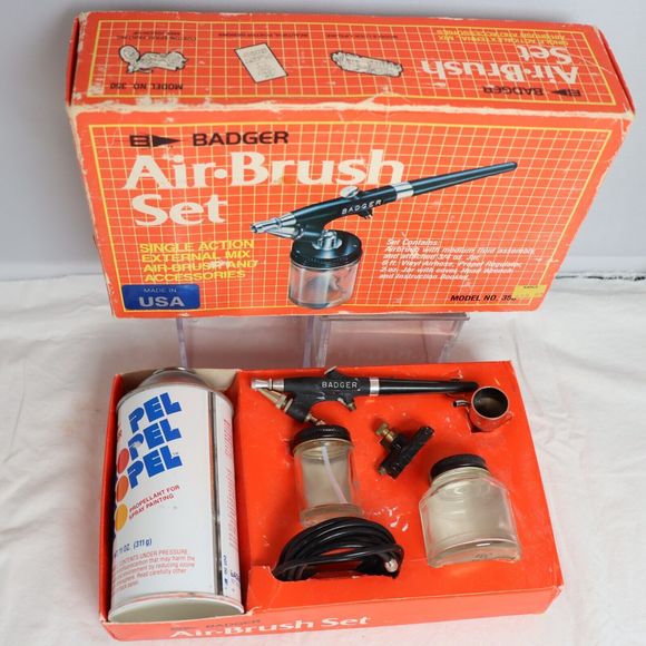 Vintage Badger Air Brush Set Model 350-3 Single Action Air Brush & Accessories - Picture 3 of 12